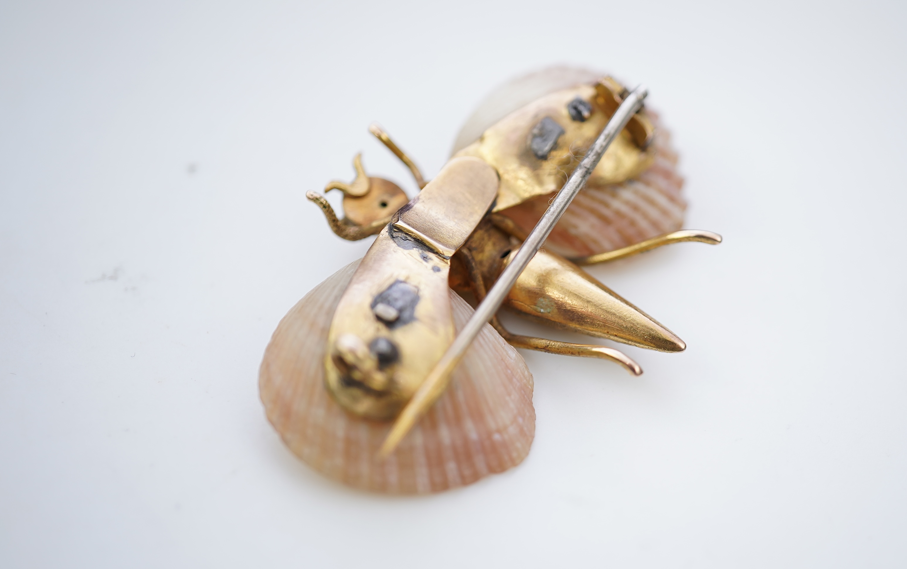 A gold and shell brooch, late 19th century composite